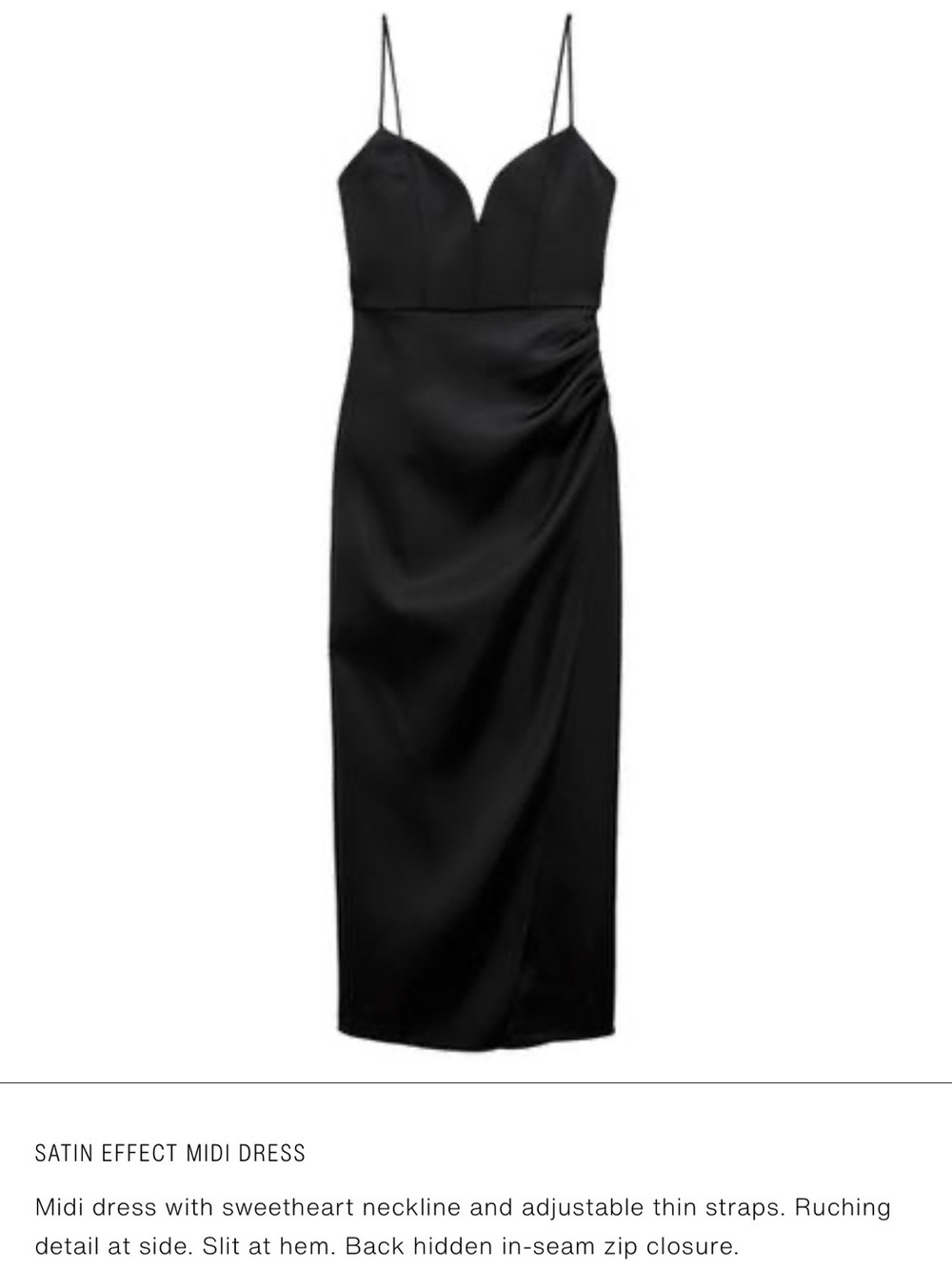 Zara Black Satin-Effect Midi Dress with Sweetheart Neckline